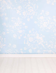 Printed White Flowers On Baby Blue Wall Backdrop Shopbackdrop