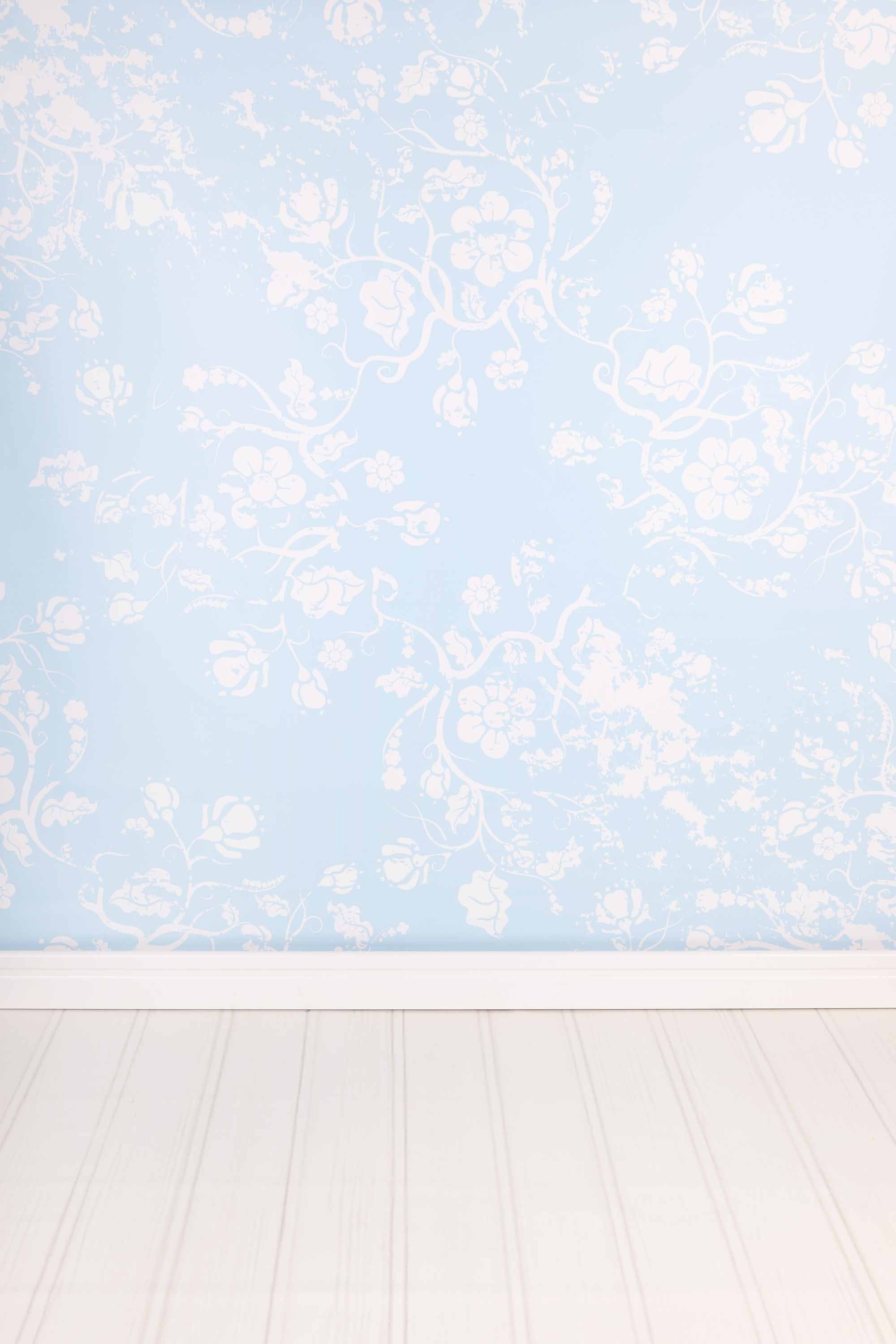 Printed White Flowers On Baby Blue Wall Backdrop Shopbackdrop