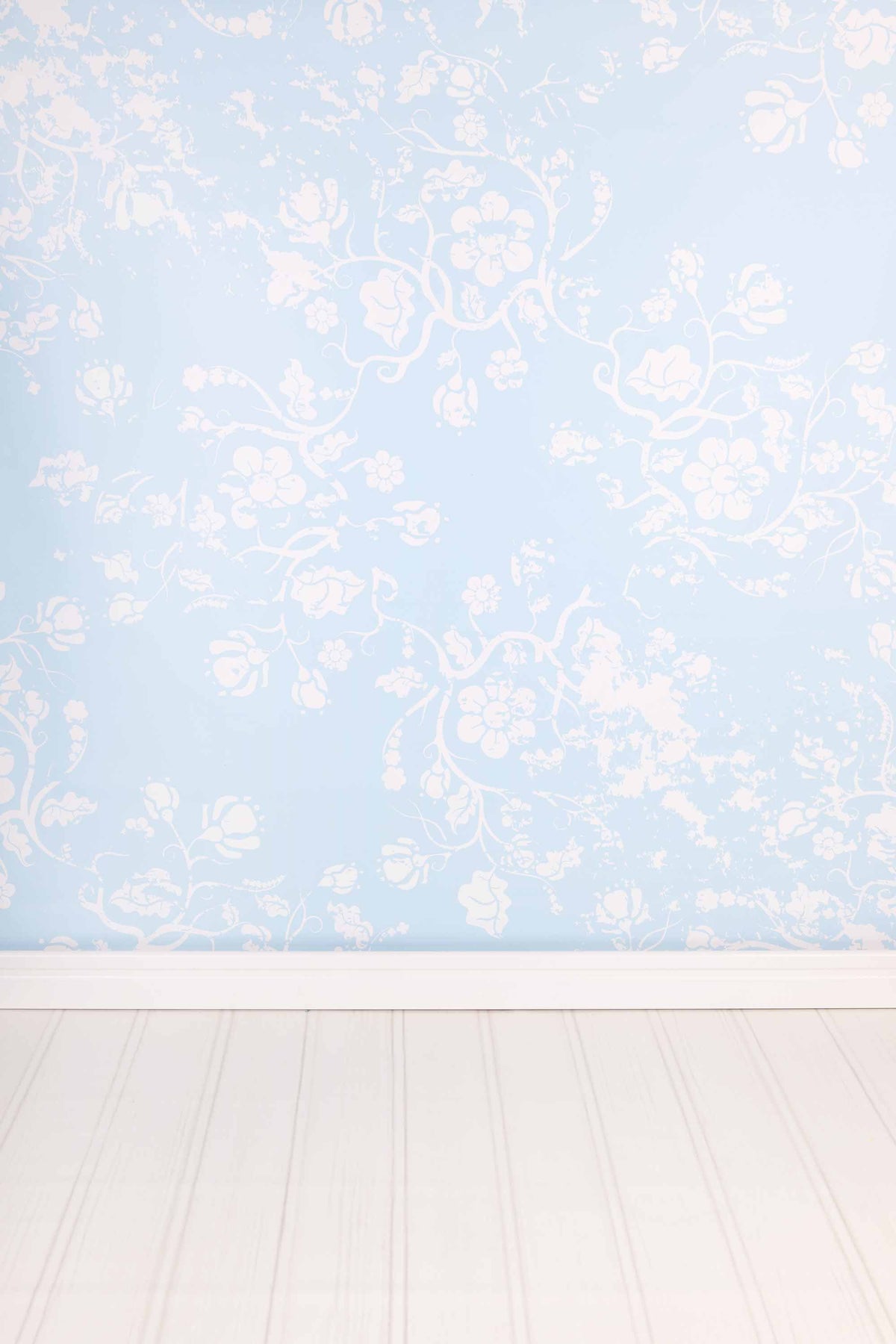 Printed White Flowers On Baby Blue Wall Backdrop Shopbackdrop