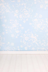 Printed White Flowers On Baby Blue Wall Backdrop Shopbackdrop