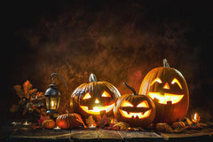 Pumpkins ON Wood Floor With Brown Backdrop For Photography N-0044 Shopbackdrop