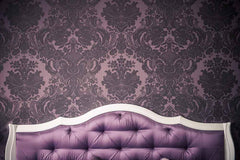 Purple Headboard With Deep Purple Damask Wall Photography Backdrop J-0161 Shopbackdrop