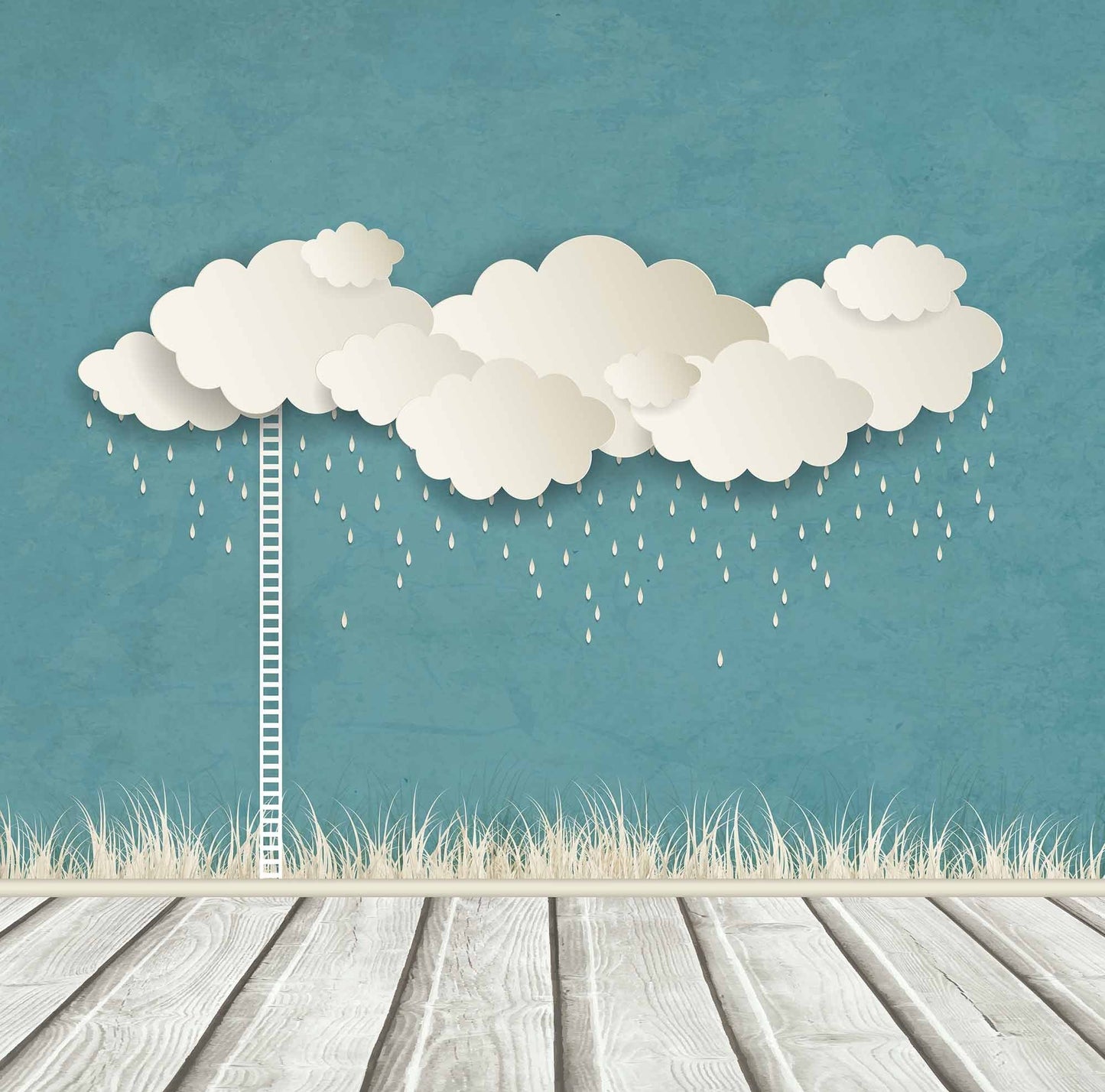 Rain Cloud And Ladder In Pale Blue Background With Wood Floor For Baby Backdrop Shopbackdrop