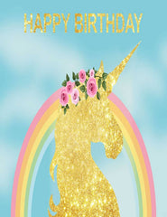Rainbow Gold Unicorn Celebrate For Birthday Photography Backdrop Shopbackdrop