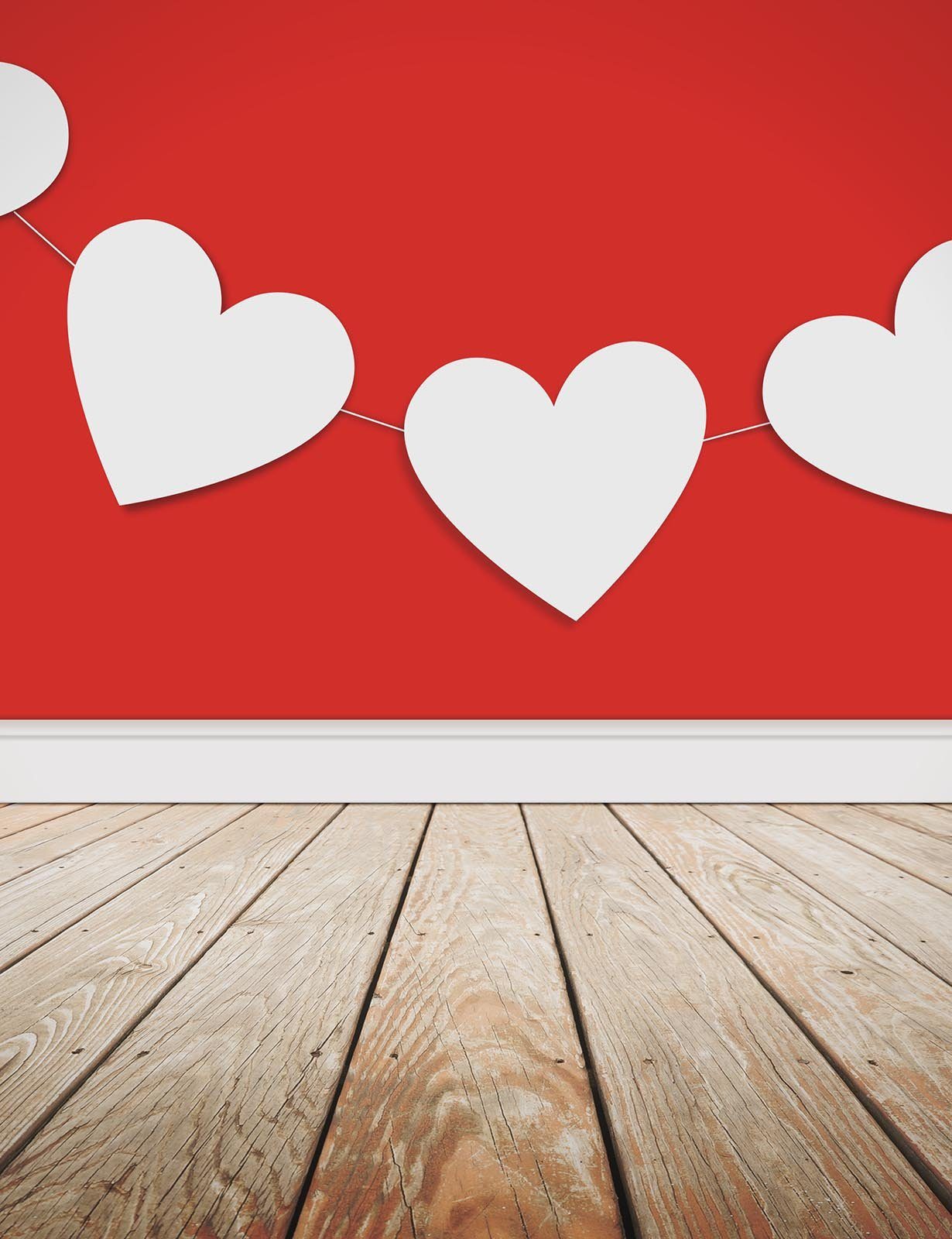 Red Wall Hanging Heart Flag With Wood Floor Photography Backdrop Shopbackdrop