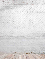 Retro Milk White Brick Wall With Wood Floor Photography Backdrop Shopbackdrop