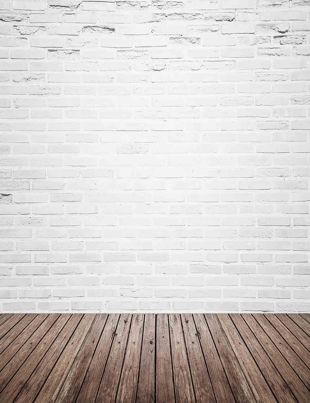 Retro White Brick Wall With Wood Floor Mat Texture Backdrop For Photography Q-0130 Shopbackdrop