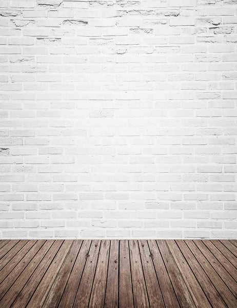 Retro White Brick Wall With Wood Floor Mat Texture Backdrop For Photography  Q-0130