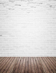 Retro White Brick Wall With Wood Floor Mat Texture Backdrop For Photography Q-0130 Shopbackdrop