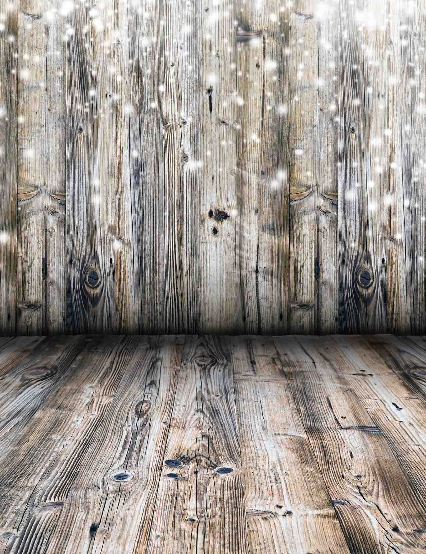 Retro Wood Wall With Snow Bokeh For Christmas Backdrop Shopbackdrop