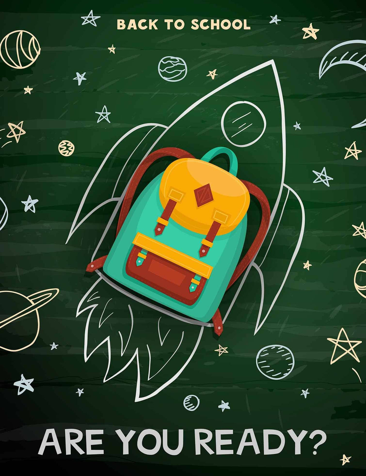 Rocket Made From Schoolbag Printed Dark Green Chalkboard For Kid Backdrop Shopbackdrop