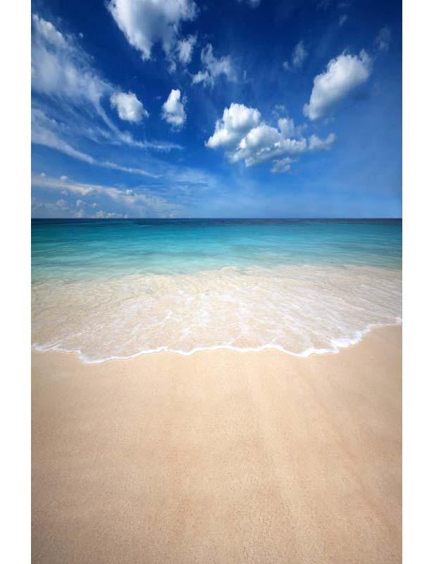 Sandy Beach Azure Sea With Blue Sky Backdrop For Summer Holiday Shopbackdrop