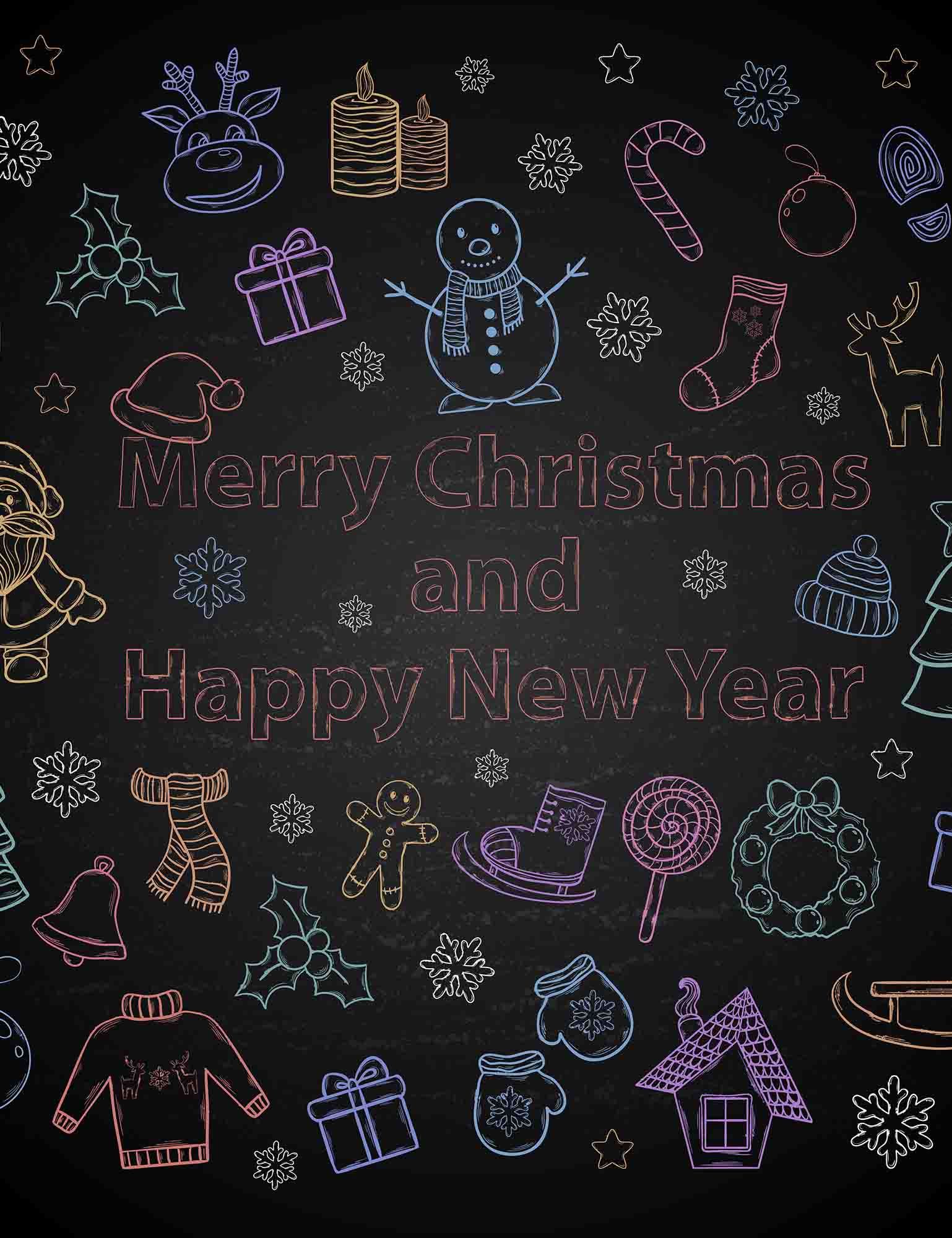 Santa Claus Christmas Tree And Gift Printed On Chalkboard Photography Backdrop Shopbackdrop