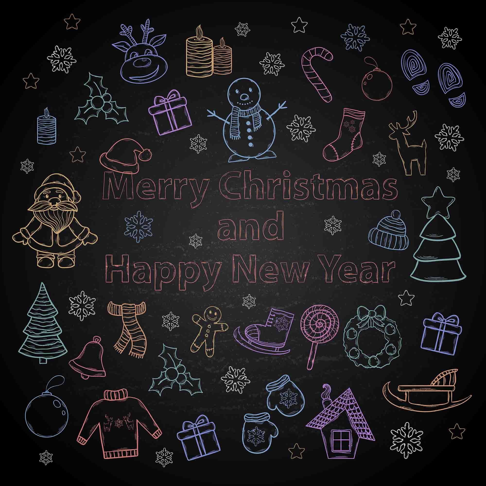 Santa Claus Christmas Tree And Gift Printed On Chalkboard Photography Backdrop Shopbackdrop