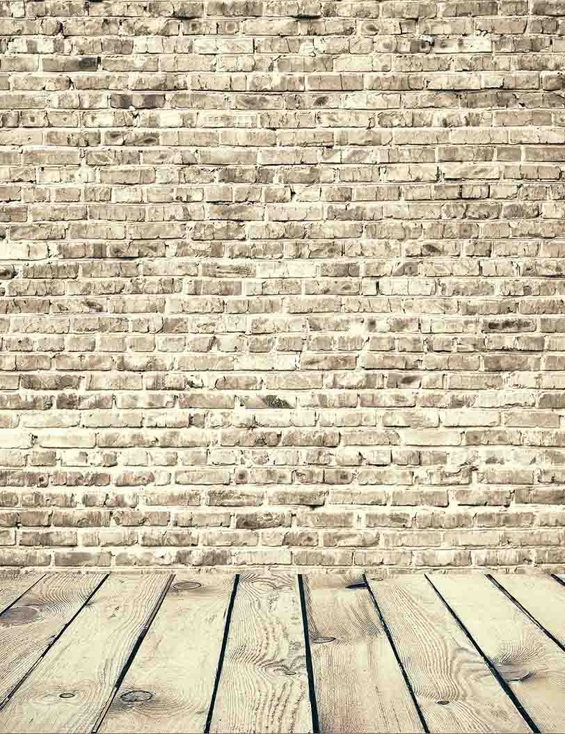 Senior Cream Color Brick Wall With Wood Floor Photography Backdrop Shopbackdrop