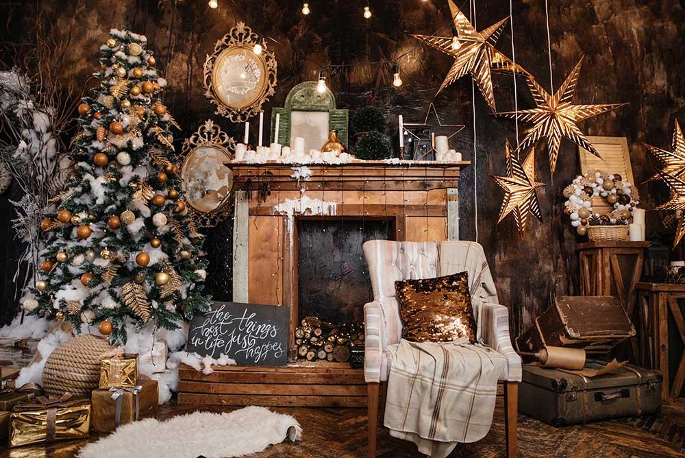 Senior Decorated Christmas Interior Room Photography Backdrop N-0042 Shopbackdrop
