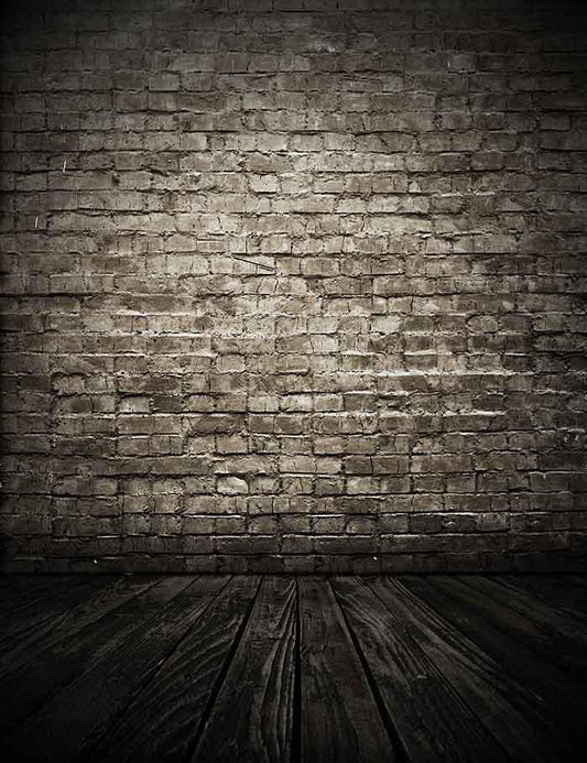 Senior Gray Brick Wall Light In Center With Old Wood Floor Photography Backdrop J-0044 Shopbackdrop