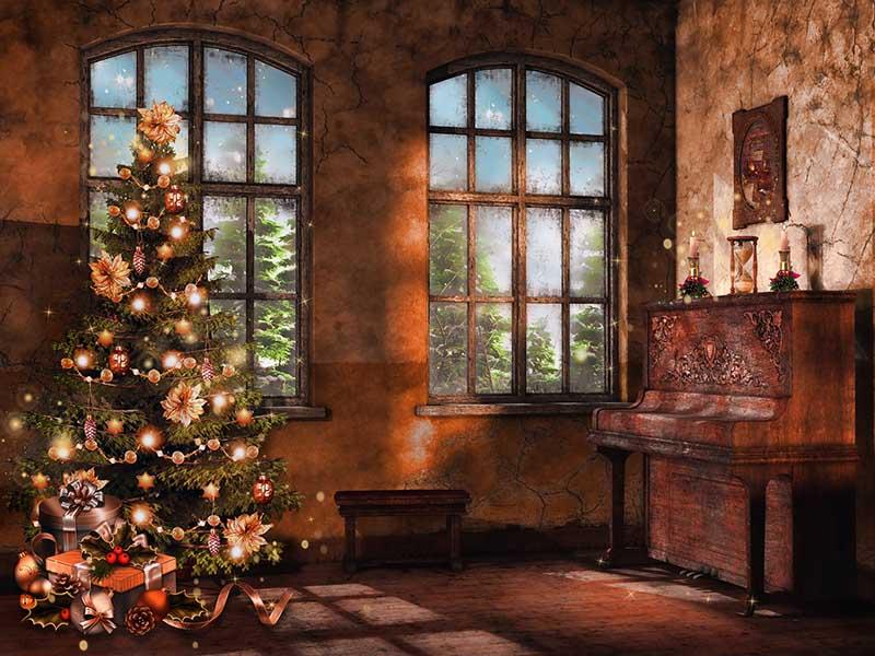 Senior Interior Decorated Christmas Tree Photography  J-0393 Shopbackdrop