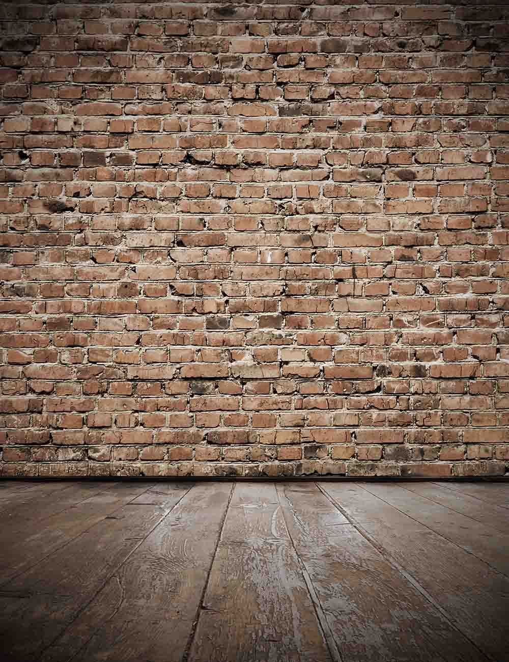 Senior Red Brick Wall With Old Brown Wood Floor Photo Backdrop Shopbackdrop