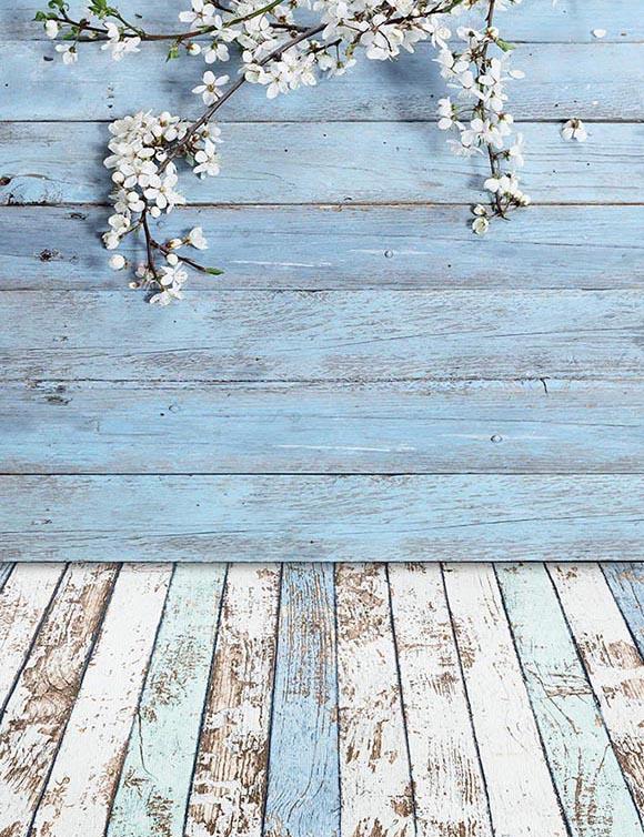 Senior Wood Floor Mat And Wood Wall With Cherry Blossoms Backdrop Shopbackdrop