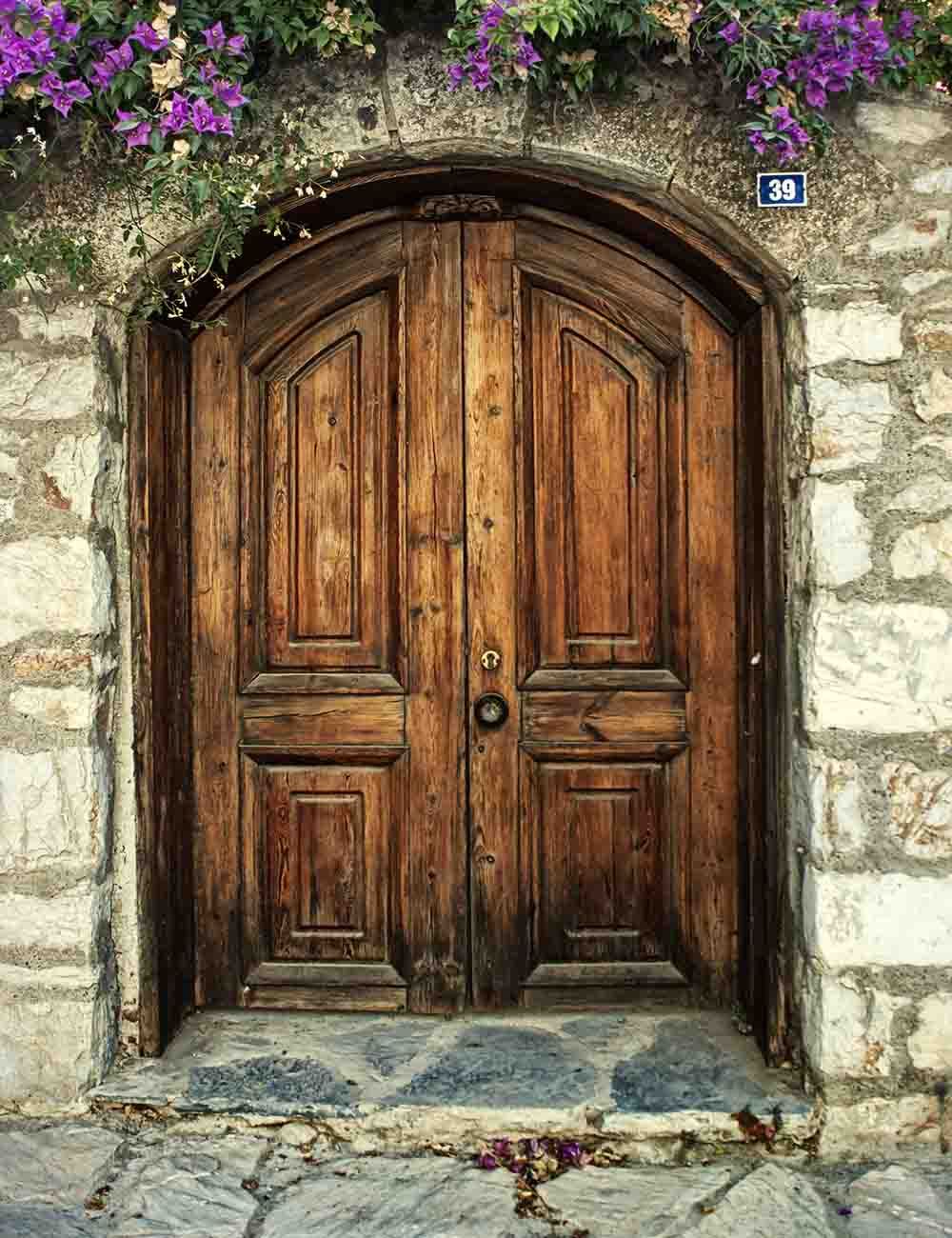 Senior Brown Wood Door With Stone Wall Photography Backdrop Shopbackdrop