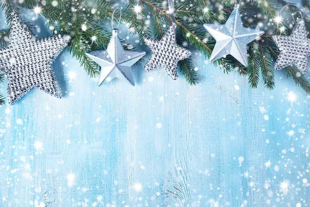Silver Stars On Blue Wall With Snow Bokeh Photography Backdrop  J-0175 Shopbackdrop