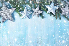 Silver Stars On Blue Wall With Snow Bokeh Photography Backdrop  J-0175 Shopbackdrop
