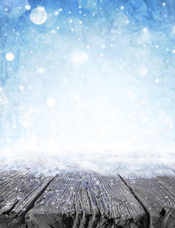 Snow Bokeh Background With Senior Wood Floor For Winter Photo Backdrop Shopbackdrop