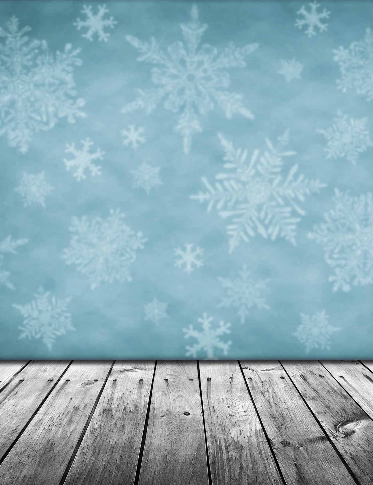 Snow Printed On Pale Blue Wall With Retro Wood Floor Backdrop For Photography Shopbackdrop