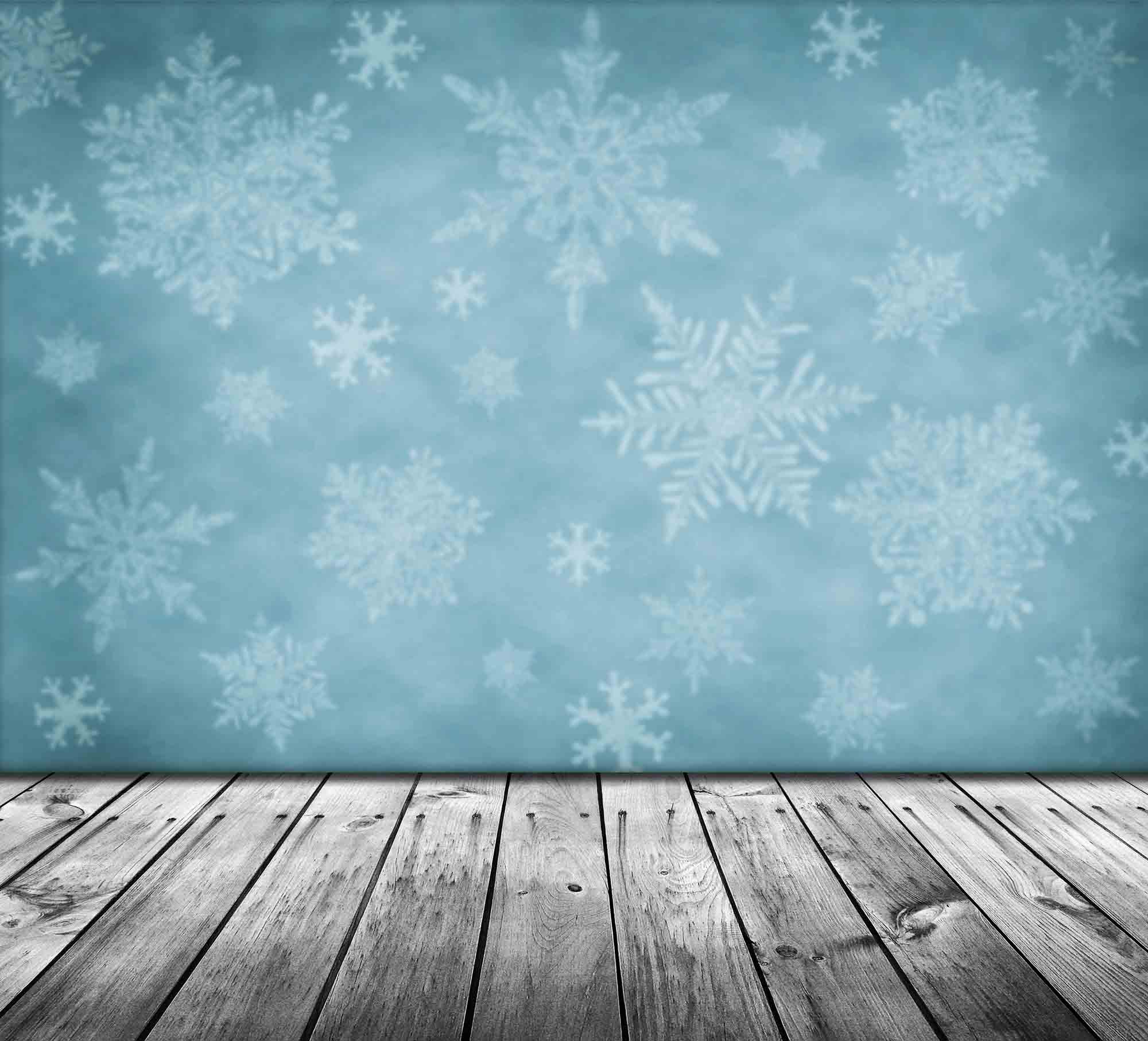 Snow Printed On Pale Blue Wall With Retro Wood Floor Backdrop For Photography Shopbackdrop