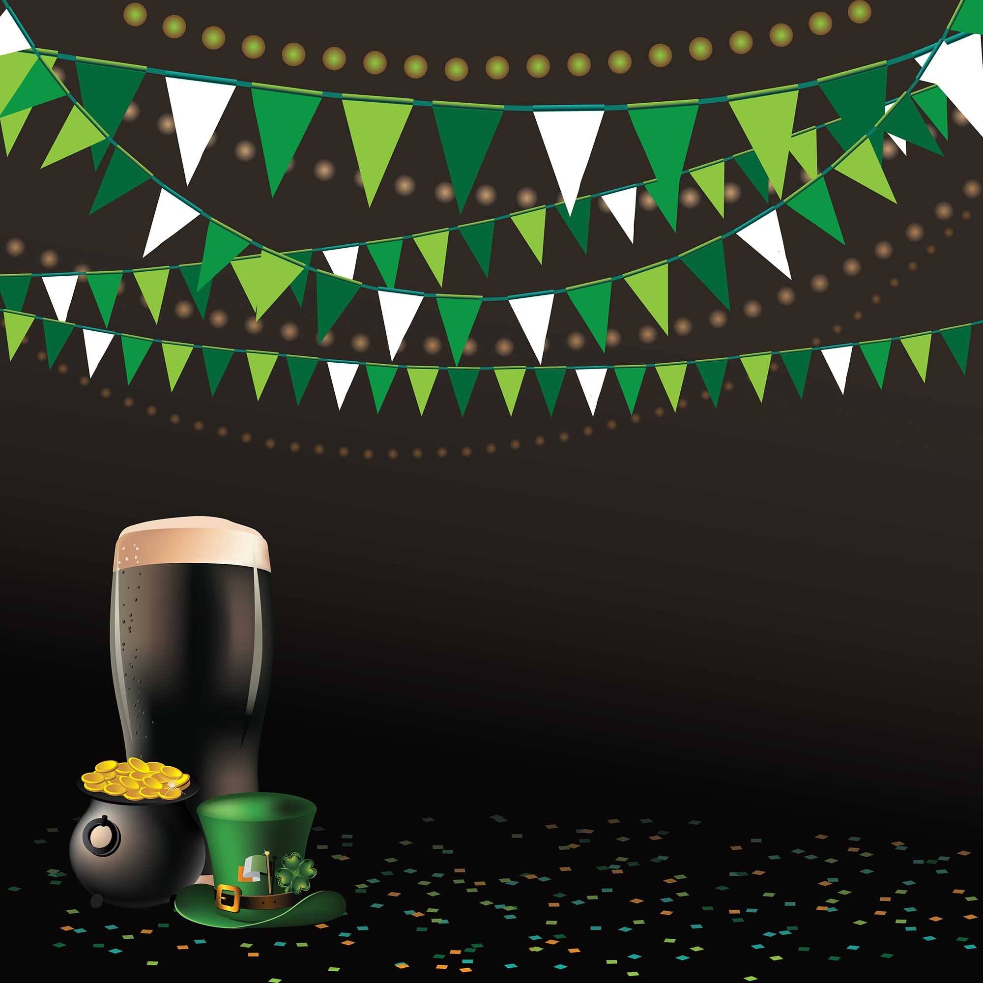 St. Patrick's Colorful Flags Green Hat Black Background Photography Backdrop Shopbackdrop