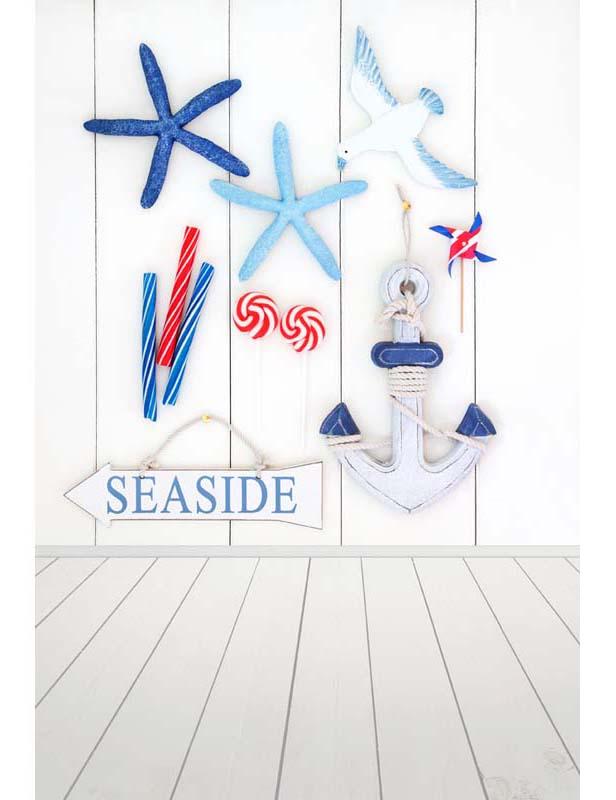 Starfish Anchor Seagull Toy Windmill With Wood Floor And Wall Backdrop Shopbackdrop