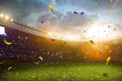 Sunset Celebrating Victory In The Soccer Field For World Cup Backdrop Shopbackdrop
