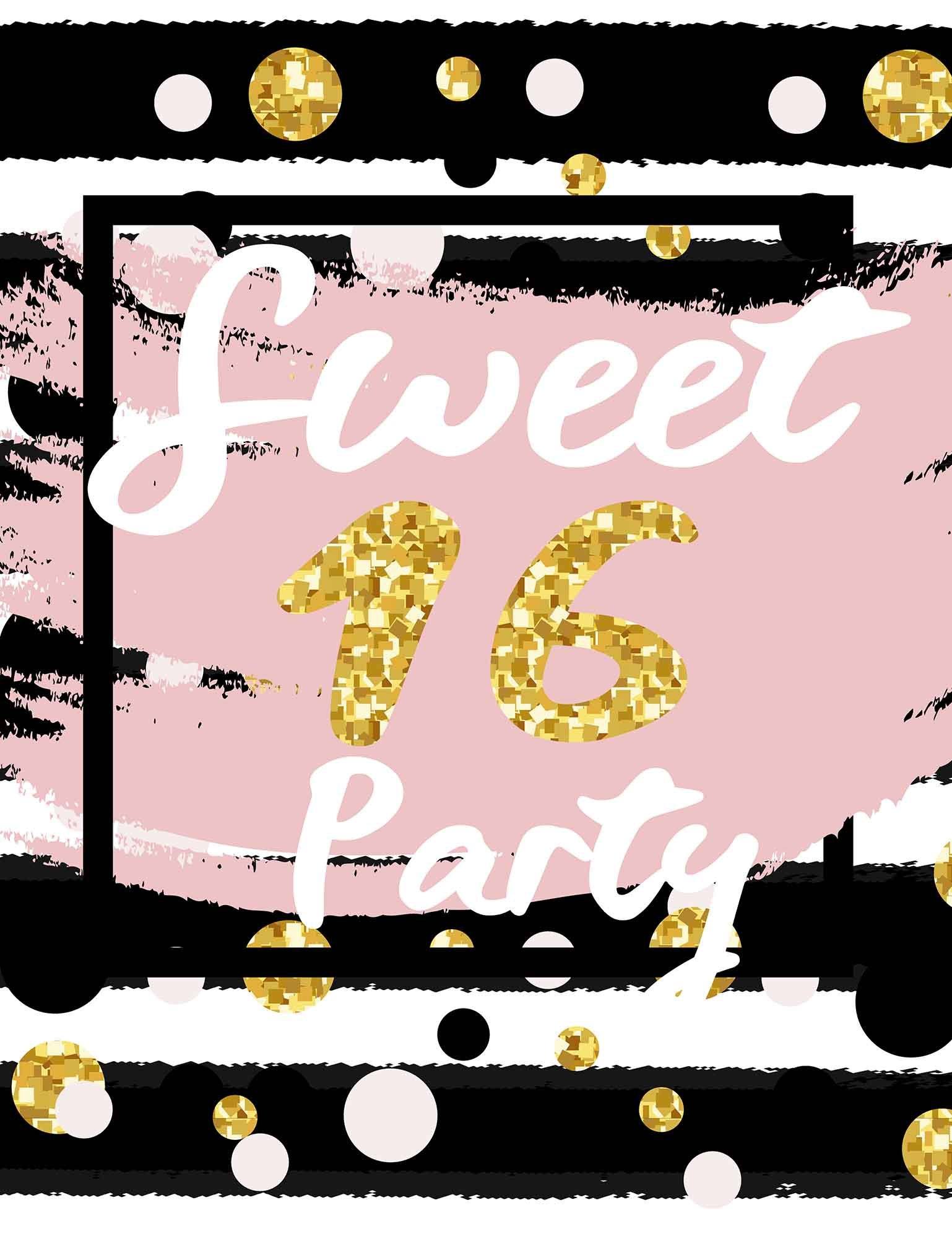 Sweet 16 Birthday With Polk Dots And Black Strips Photography Backdrop Shopbackdrop