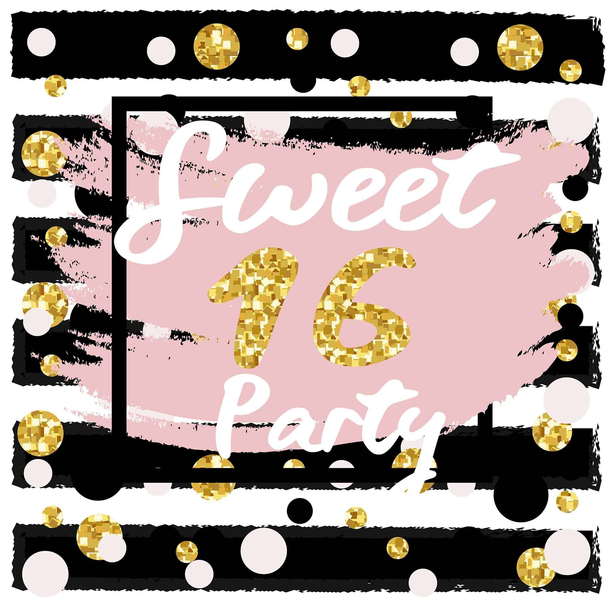 Sweet 16 Birthday With Polk Dots And Black Strips Photography Backdrop Shopbackdrop