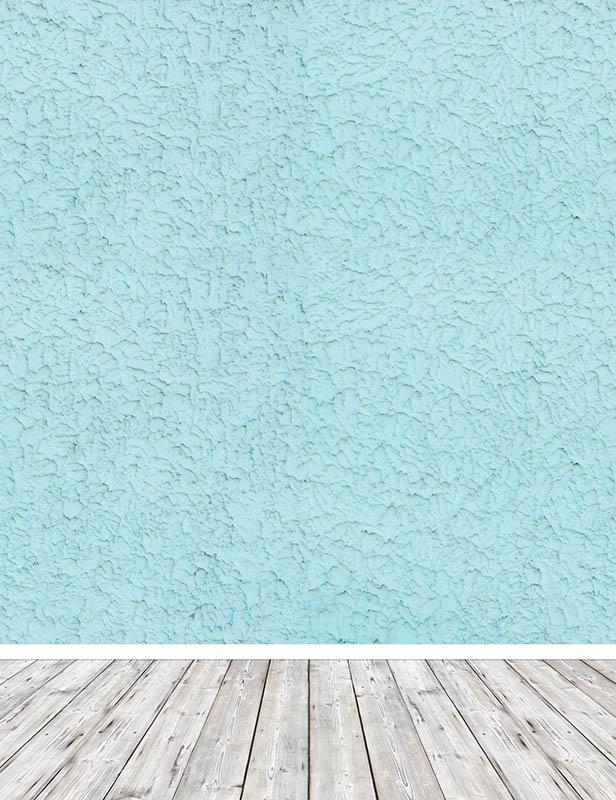 Texture Baby Blue Wall With Gray Wood Floor Backdrop For Photography 5 WX3 H 1.5MX1.2M Wrinkle Free Cloth
