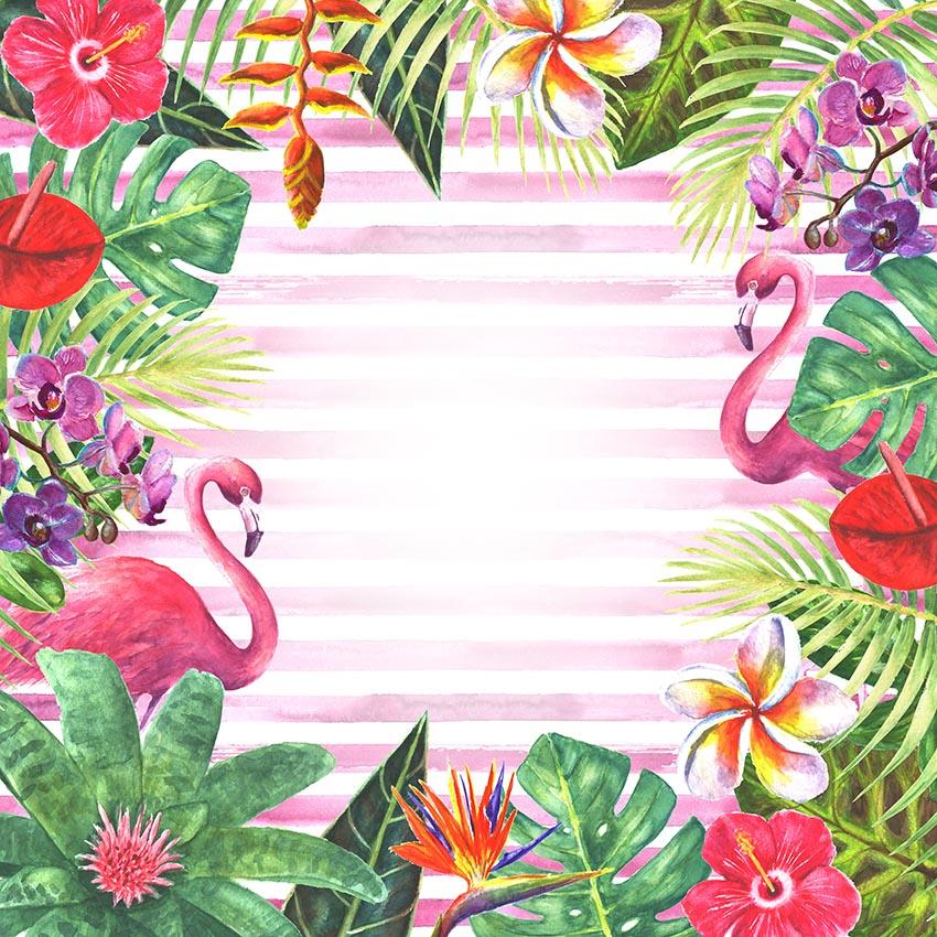 Tropical Jungle Flamingo Patterns Strips Photography Backdrop lv-242 Shopbackdrop