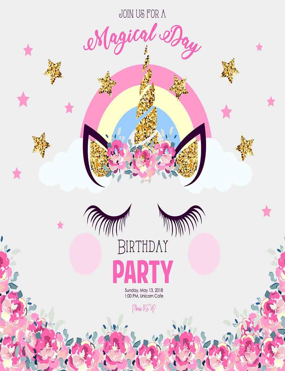 Unicorn With Pink Flower For Birthday Party Photography  Backdrop Shopbackdrop