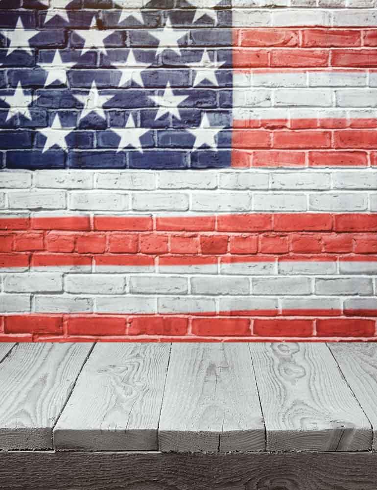 USA Flag Printed On Wall With Wood Floor Photography Fabric Backdrop Shopbackdrop