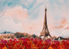 Watercolor Painted Effie Tower With Red Rose Photography Backdrop J-0813 Shopbackdrop
