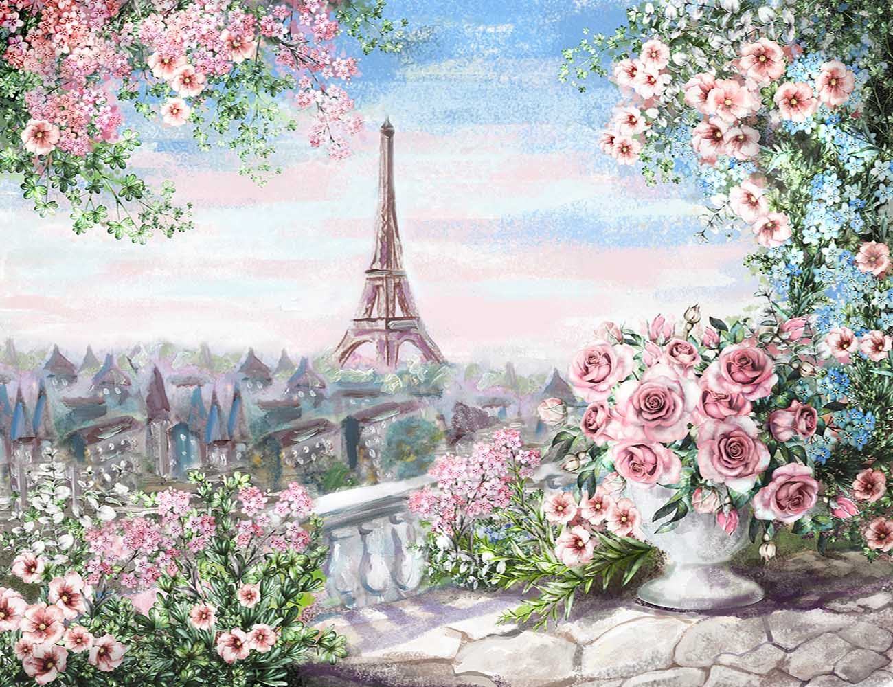 Watercolor Painted Pairs City Photography Backdrop J-0668 Shopbackdrop
