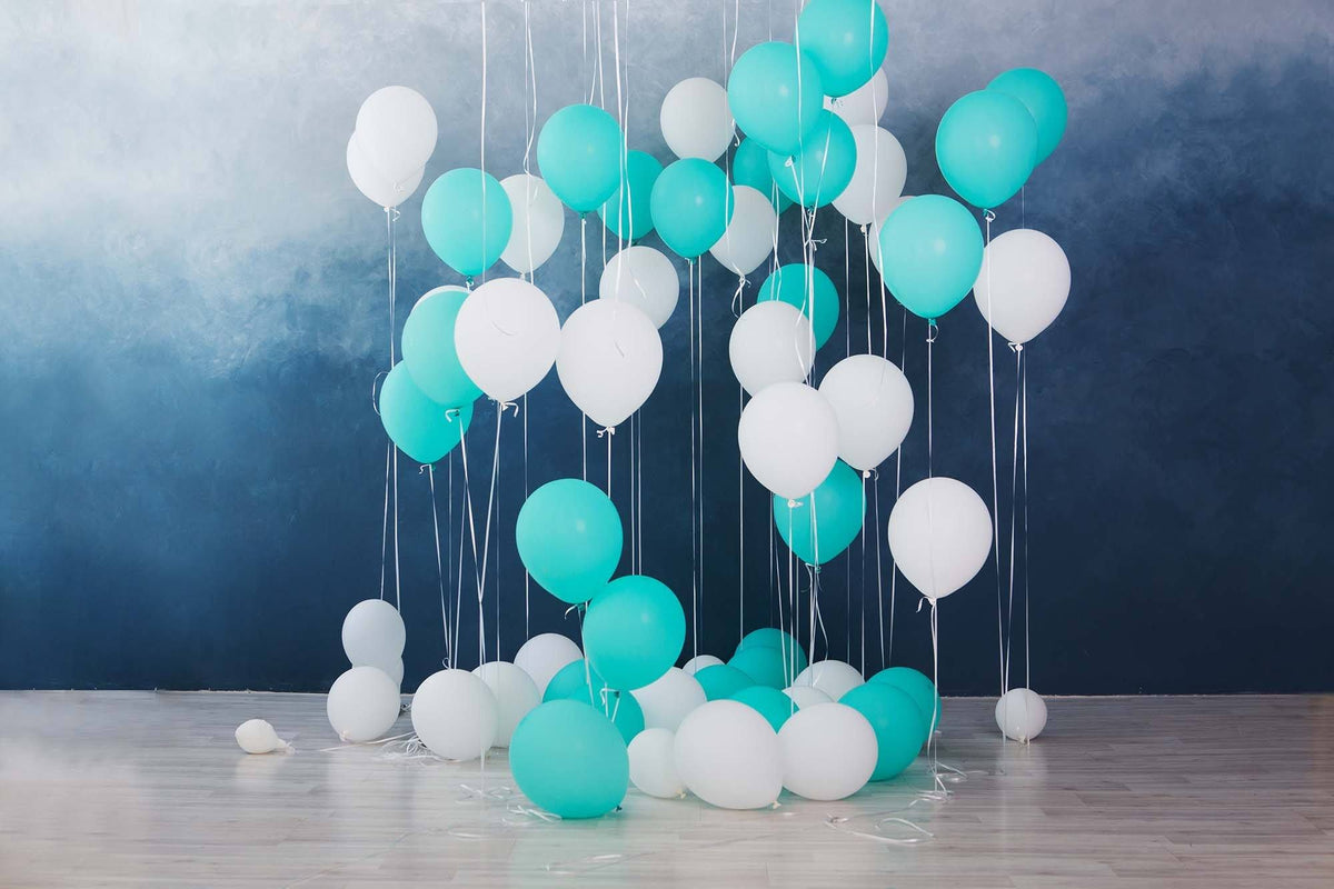 White Baby Blue Balloons Before Dark Blue Background Backdrop Shopbackdrop