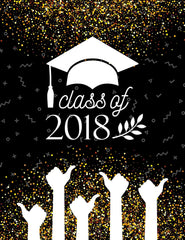 White Bachelor Cap And Thumb Up Printed On Black For Celebrate Graduation Backdrop Shopbackdrop