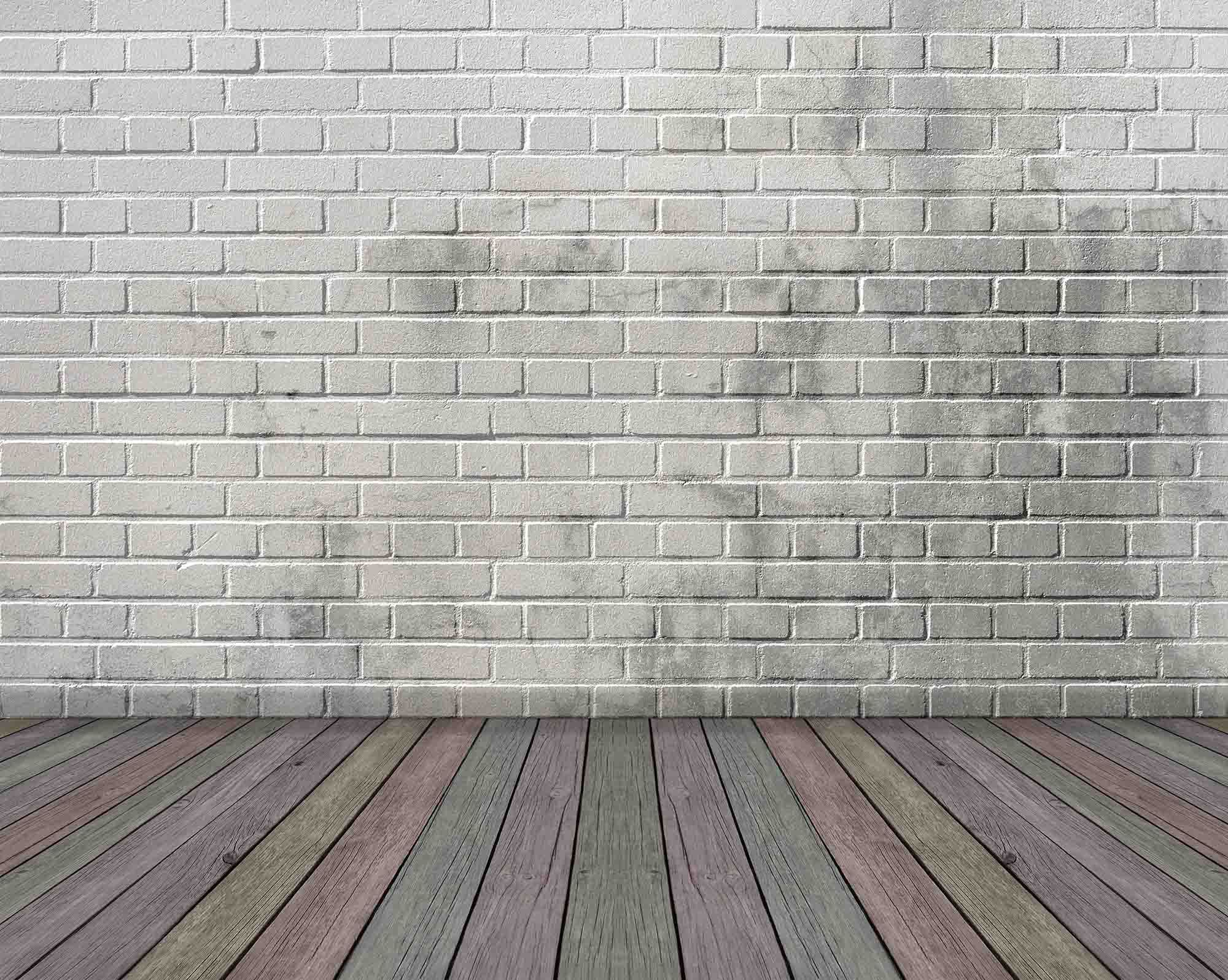 White Brick Wall Texture With Colorful Wood Floor Backdrop For Photography Shopbackdrop
