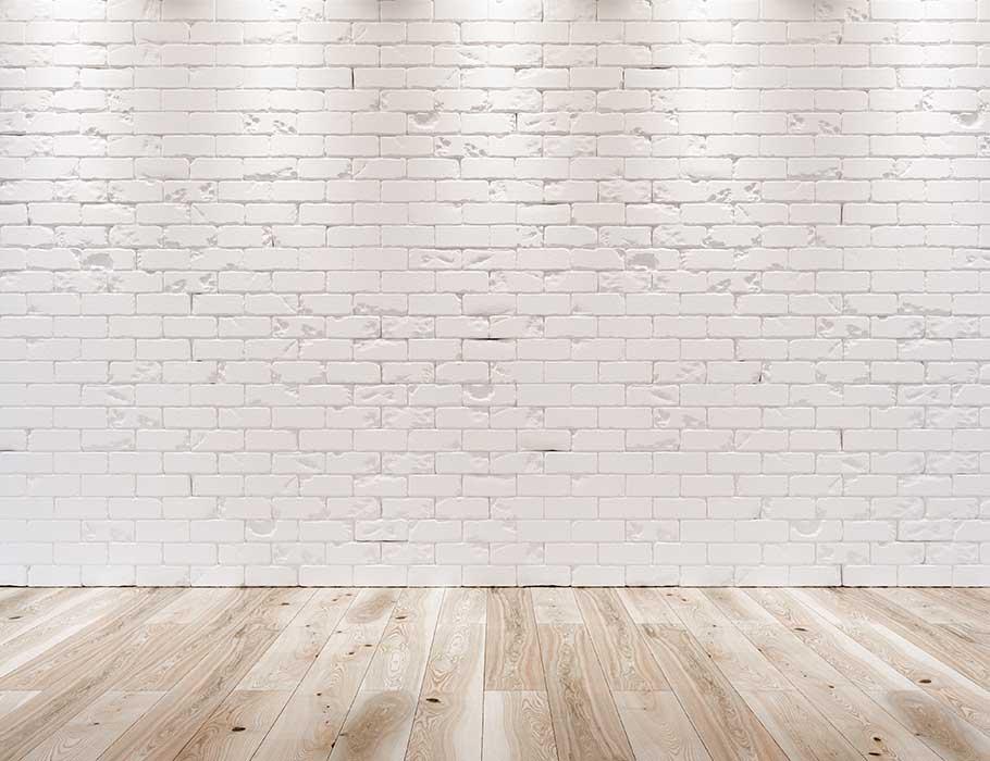 White Brick Wall Texture Wood Floor With Light Photography Backdrop J-0345  - Custom size / Wrinkle Free Cloth
