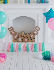 White Fireplace With Many Balloons On White Wood Floor For Birthday Photo Backdrop Shopbackdrop