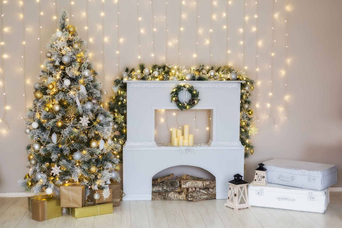 White Fireplace With Sparkle Small Lights Photography Backdrop For Christmas Shopbackdrop