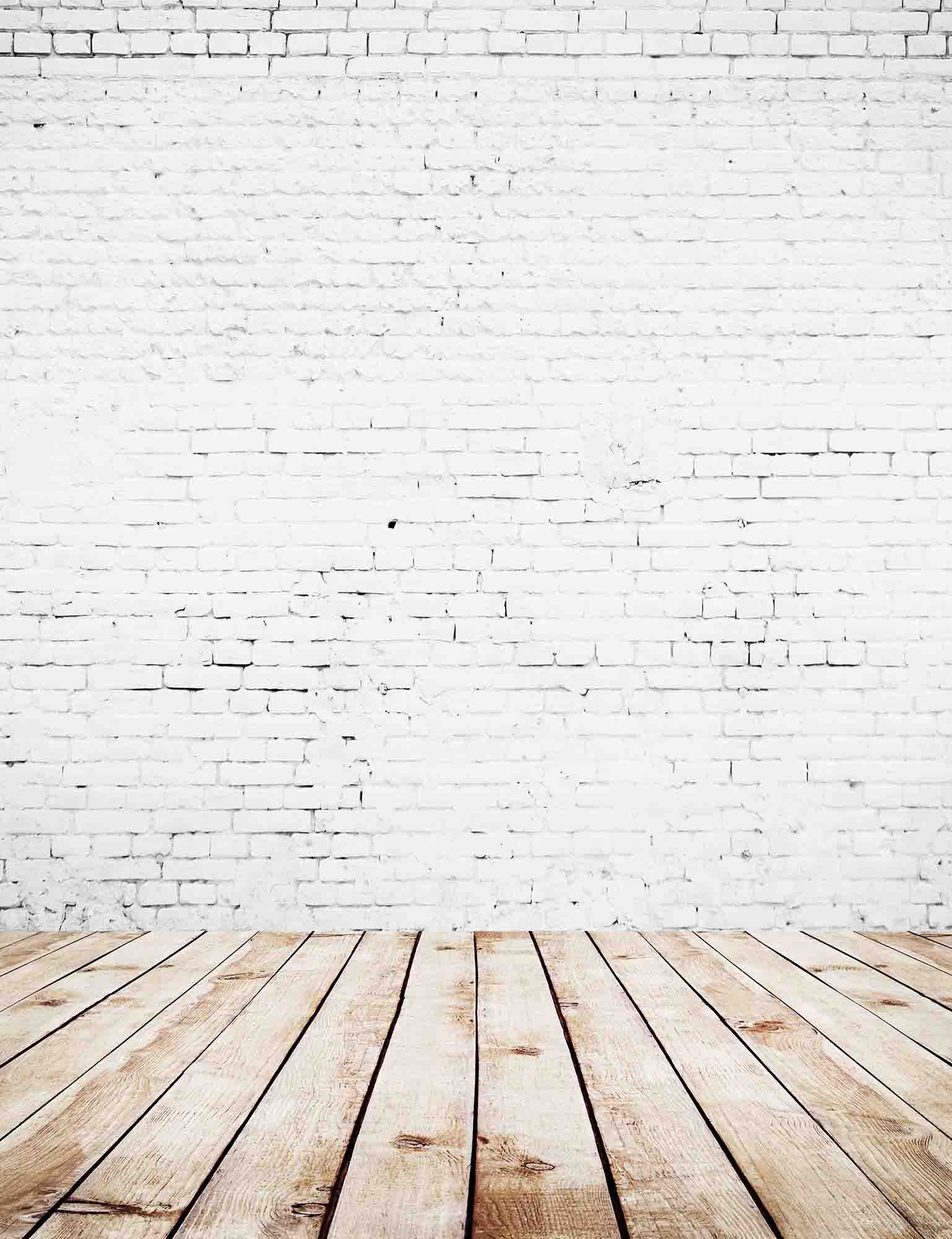 White Stucco Brick Wall Texture With Nature Wood Floor Backdrop For Photo Shopbackdrop