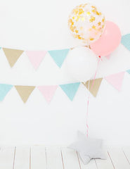 White Wall And Floor With Party Flag For Baby Birthday Photography Backdrop Shopbackdrop