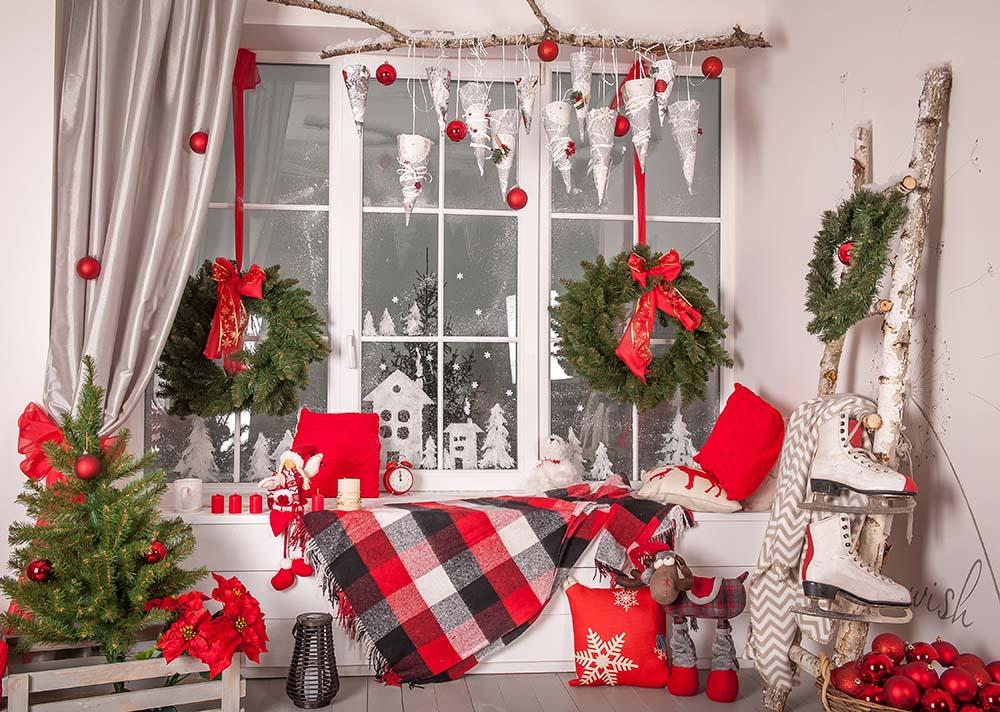 Window Decorated For Christmas Holiday Backdrop For Holiday N-0022 Shopbackdrop